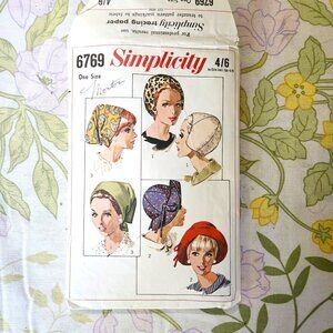Vintage 60s Sewing Pattern Simplicity 6769 One Size Hats